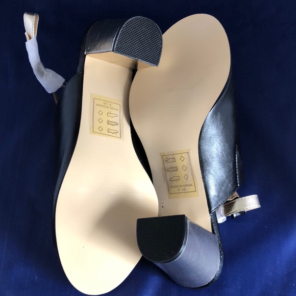 Black sling backs with gold heels & extra lifts - Picture 3 of 6